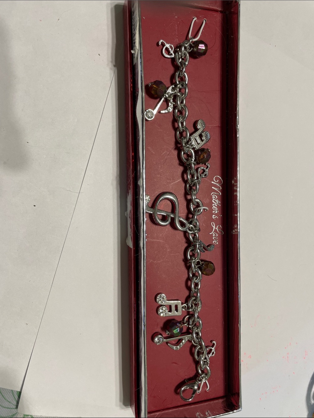 Silver Musical Charm Bracelet with Brown Beads